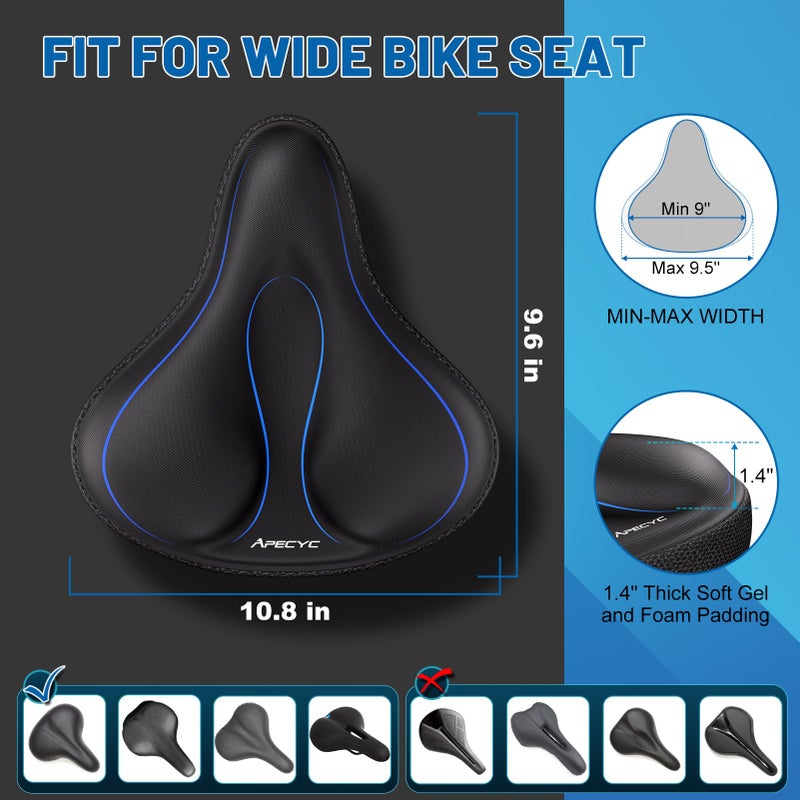 APECYC Extra Wide Bike Seat Cushion - Oversized Gel Padded Bicycle Saddle Cushion for Ultimate Comfort and Soft Exercise Bike Seat Cover for Peloton  Stationary  Mountain Bikes - Image 4